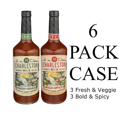 Charleston Mix Bloody Mary Cocktail Mix, 6-Pack, Bold & Spicy, Fresh & Veggie, 32 Fl Oz, 3 of Each, 6-pack