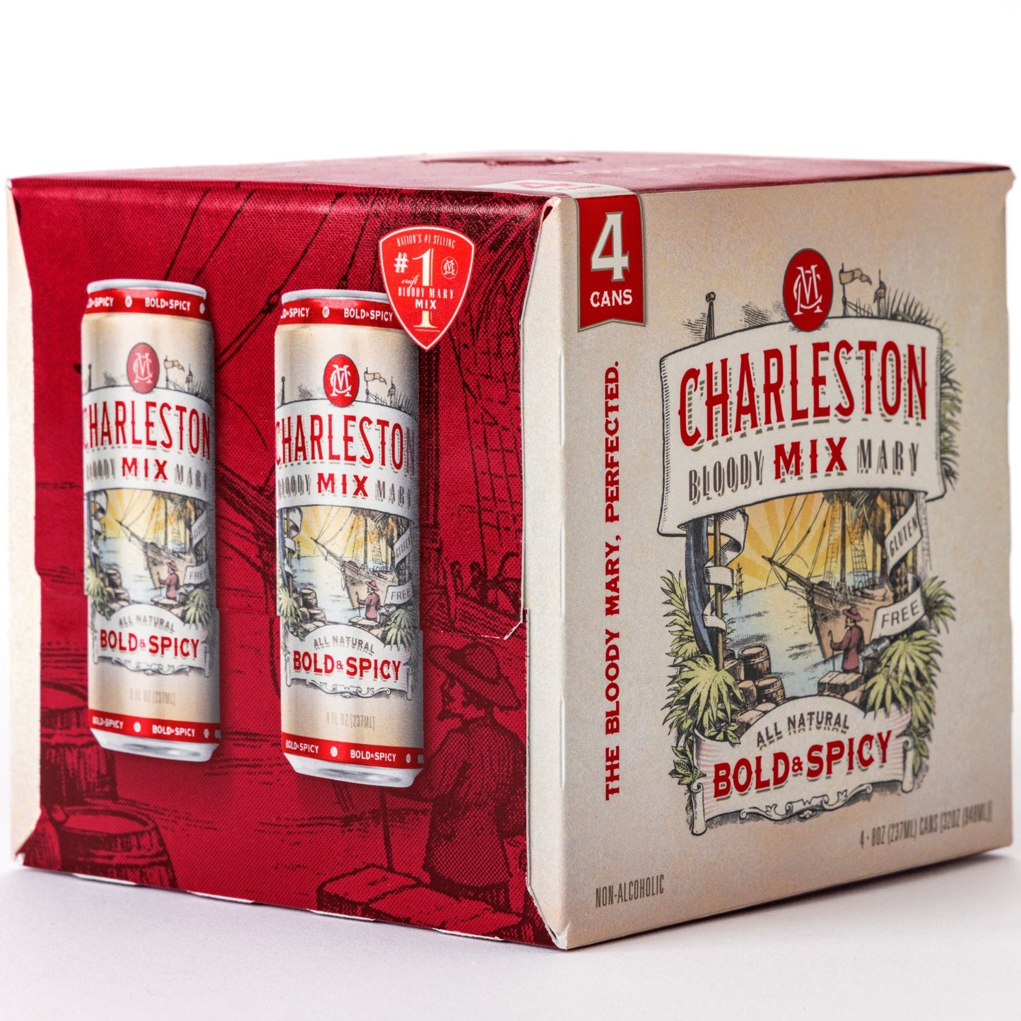 Charleston Mix Bloody Mary Cocktail Mix, 4-Pack, Bold & Spicy, 8 Fl Oz, 4-Pack Can