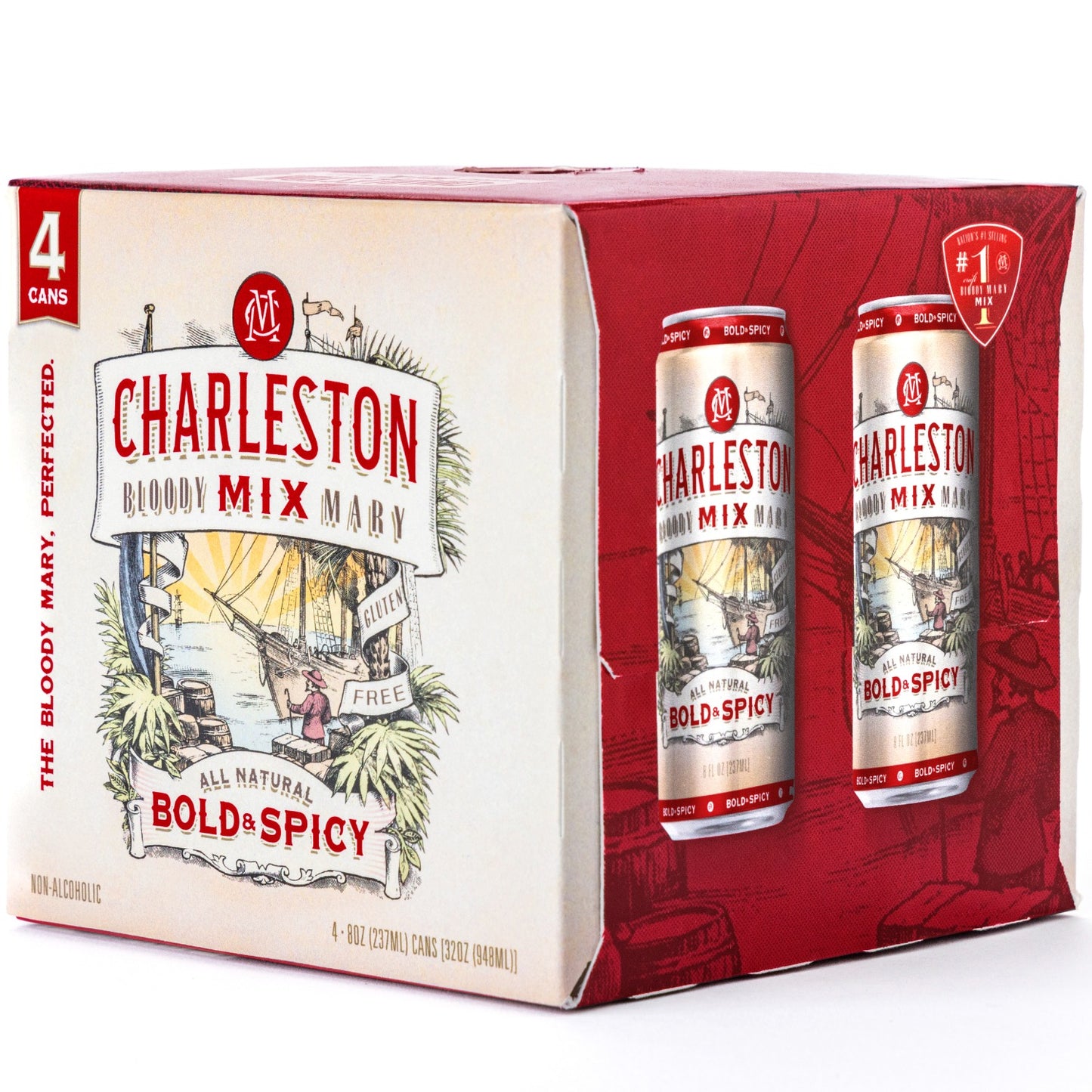 Charleston Mix Bloody Mary Cocktail Mix, 4-Pack, Bold & Spicy, 8 Fl Oz, 4-Pack Can