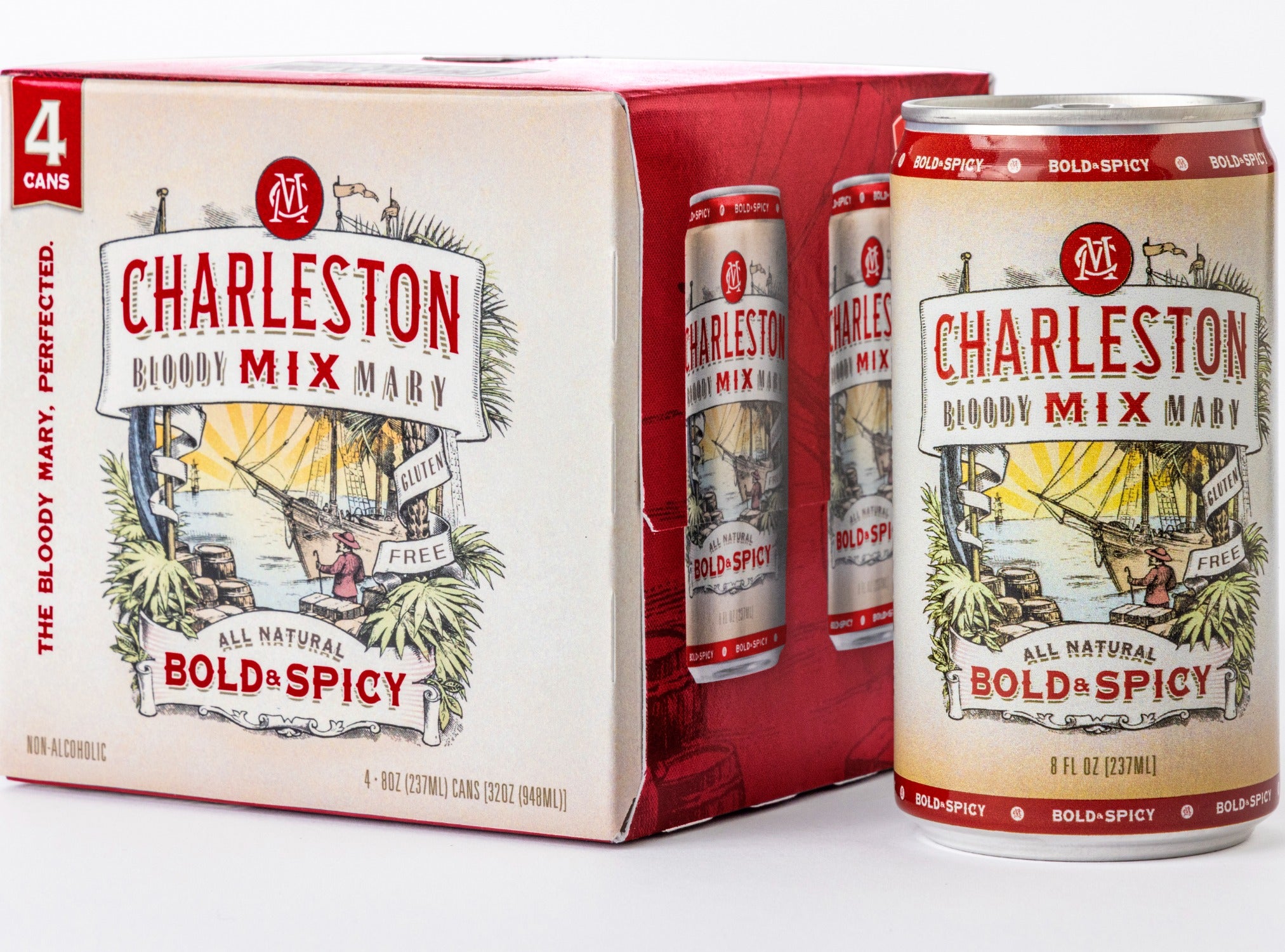Load video: Charleston Bloody Mary Mix 8 oz Can Now Available in 4-Pack.