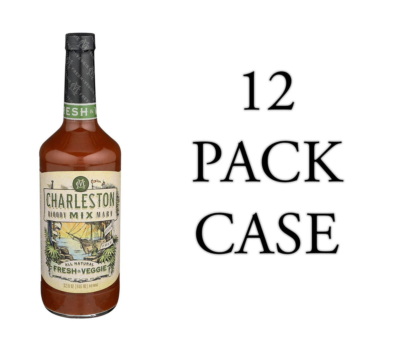 Charleston Mix Bloody Mary Cocktail Mix, Fresh & Veggie, 32 Fl Oz. 12-Pack Case