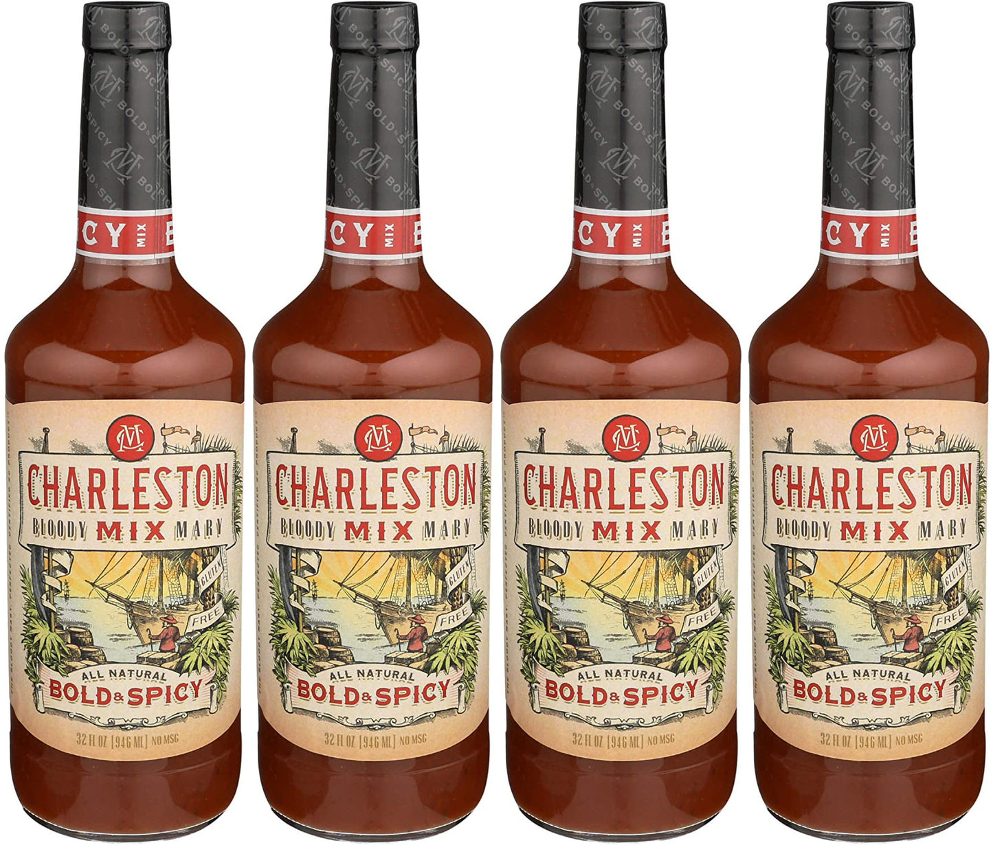 Charleston Mix Bloody Mary Cocktail Mix, 4-Pack, Bold & Spicy, 32 Fl Oz, 4-Pack